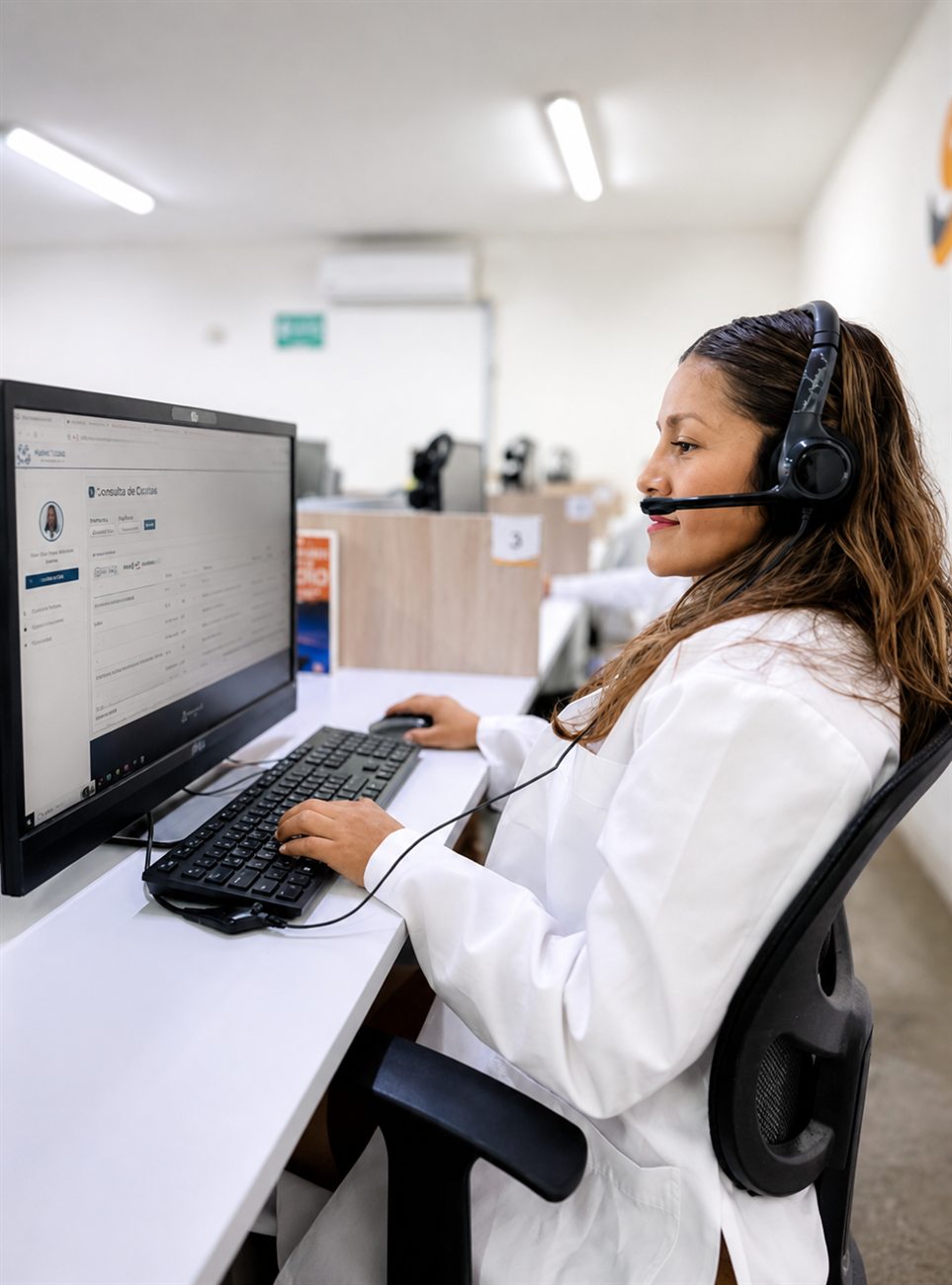 Colaboradora accediendo a consulta médica en línea